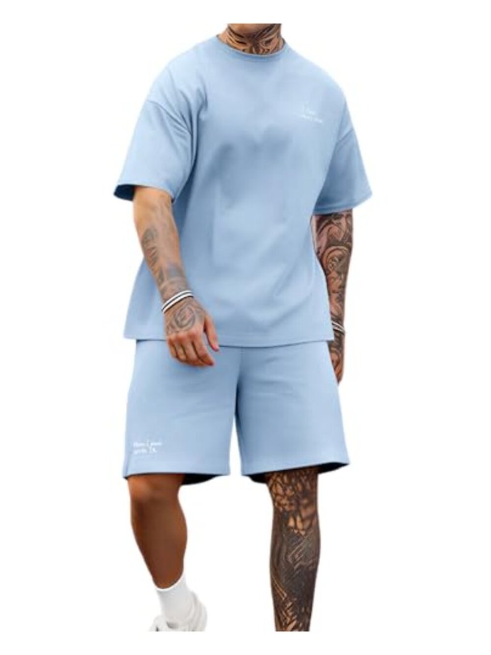 Mens 2 Pc Athletic Short Set Oversized Tee & Drawstring Shorts, Stretch Fabric